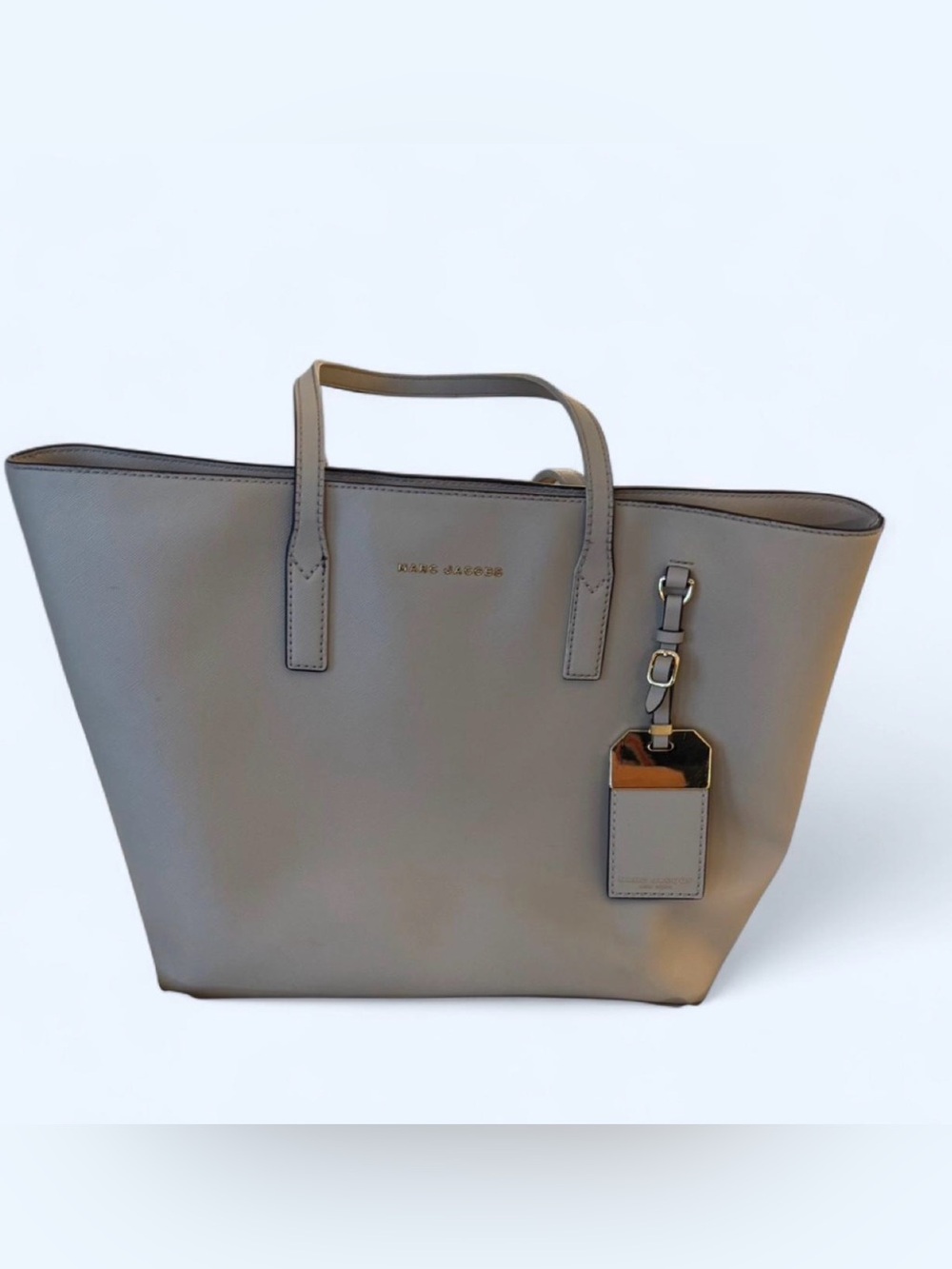 Marc Jacobs Neutral Taupe Leather Tote with Luggage Tag